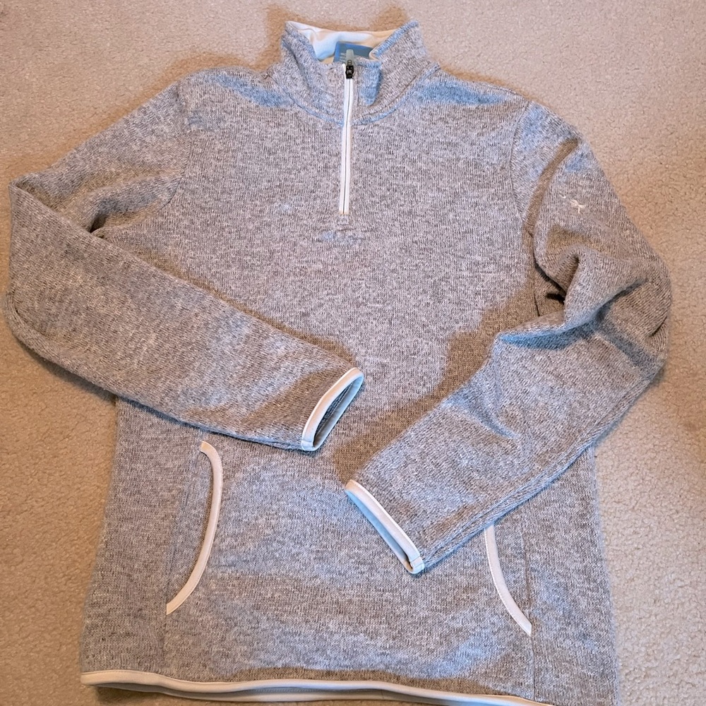 Sweater-fleece 1/4 zip, Charles River, heathered tan, pockets, very warm!